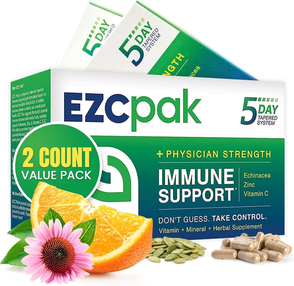 EZC Pak 5-Day Tapered Immune Support Booster - Vitamin Immune Support Suplemento, Echinacea, Zinc Vitamin C, Immune Boosters para Adultos - Immune Support Vitaminas (Pack de 2)