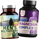 Complejo de Magnesio Premium N1N y Multivitaminas para Hombres, Todos los Suplementos Naturales para mejorar la energía, inmunidad y soporte de bonificación, músculo y función Nerve, 2 Pack Bundle