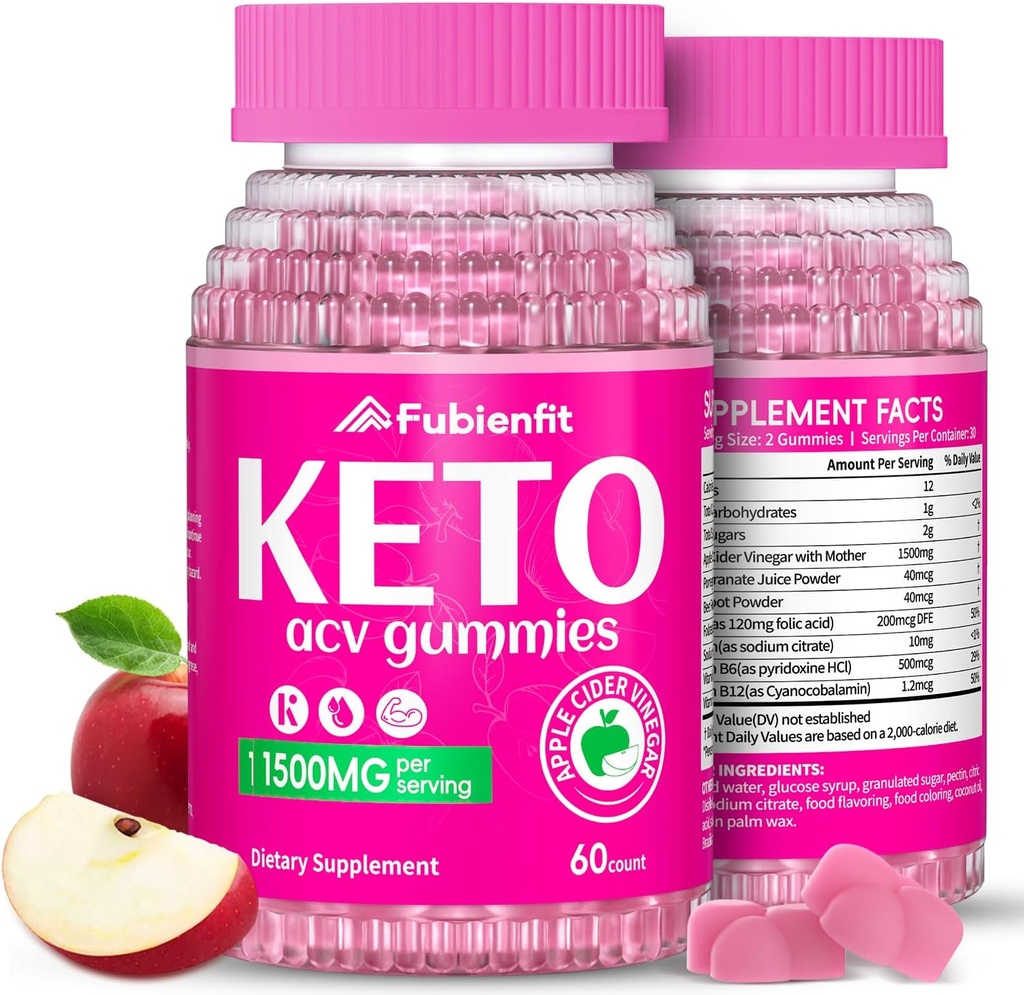 (2 Pack) Keto ACV Gummies Advanced Formula 1500MG Keto Gummies Apple Cider Vinegar Formulado con Pomegranate Beet Juice Powder B12 Vegan Non GMO 120 Gummys