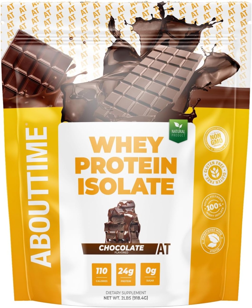 About Time Whey Protein Isolate Powder 24g Chocolate, Natural Ingredients, Non-GMO, Gluten-Free, Lactose-Free, Zero Sugar, Low Carb, 32 Servings