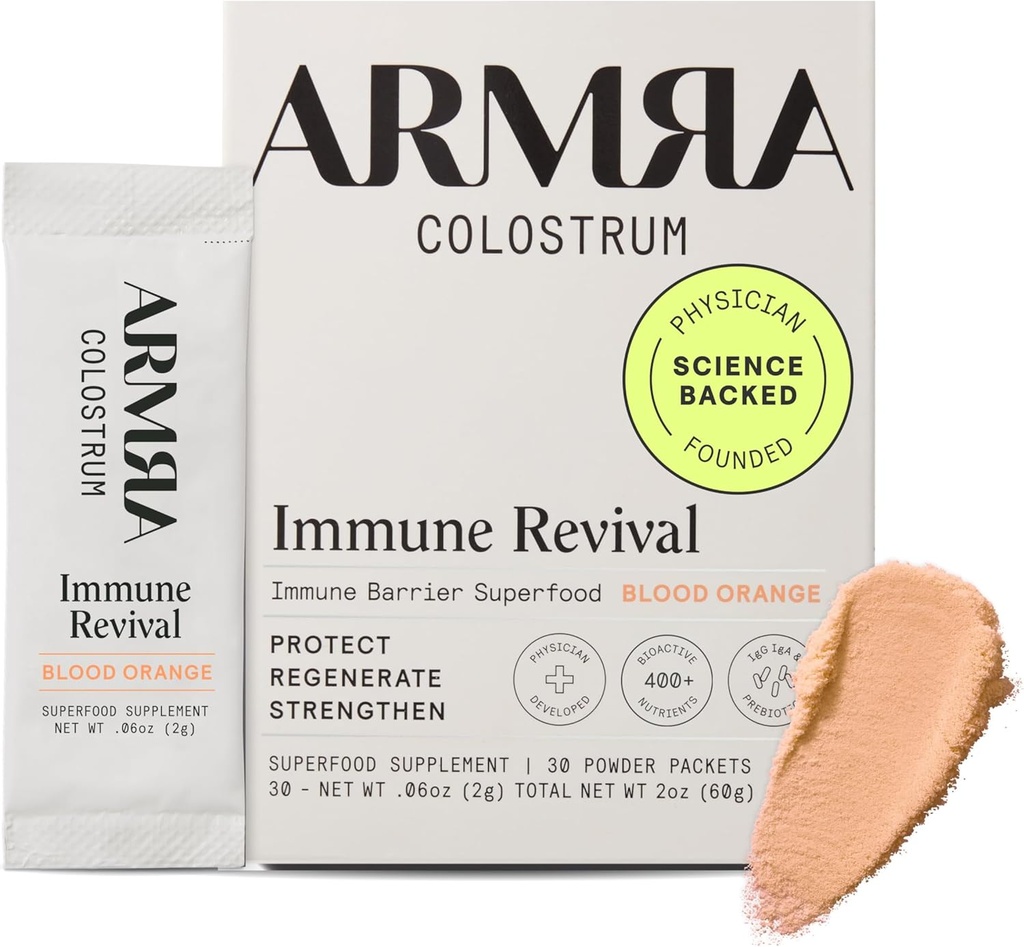 ARMRA ColostrumTM Powder ← Sangre Naranja   Gut Health " Bloating ¦ Skin " Hair TEN Immunity TEN Keto, Gluten " Fat-Free TEN 30 Servings