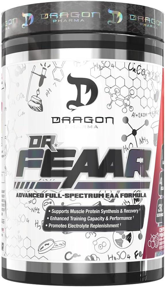 DRAGON PHARMA Dr. FEAAR® Advanced Full-Spectrum EAA Matrix, admite síntesis y recuperación de proteínas musculares, capacidad y rendimiento de entrenamiento mejorado (30 servidos, granada de cereza)