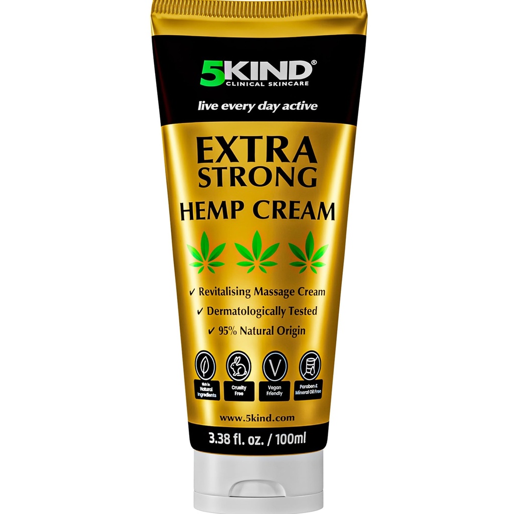 5kind Extra Strong Hemp Cream 3.4 fl oz- Maximum Strength - Natural Soothing Relief Joint Cream - Muscle Rub for Lower Back, Joints, Neck, Knees & hombros