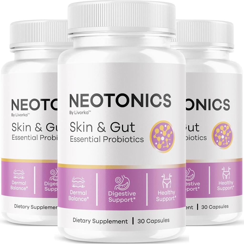 (3 Pack) Neotonics Capsules - Official Neotonics Skin & Gut Essential Probiotics, Advanced Formula Neotonics Skin and Gut Organic, All Natural Supplement Neotonics Review, 90 Capsules for 5 Months