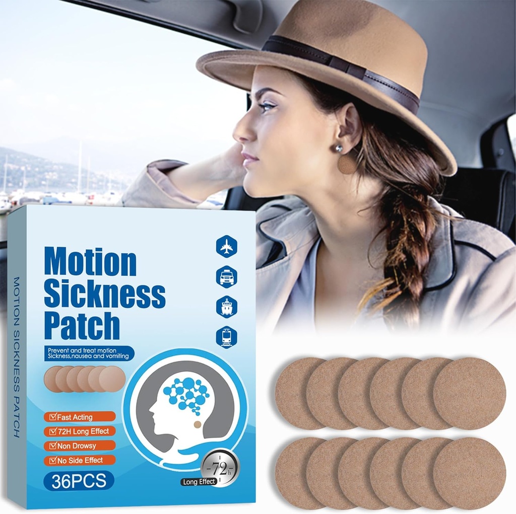 Motion Patches de Enfermedad - Dizziness Vertigo &amp; Nausea Relief - Motion Sickness Patches For Cruise Car And Boat Rides And Airplane Trips, Behind Ear Patches Motion Sickness For Adults And Kids, 36 Cuenta
