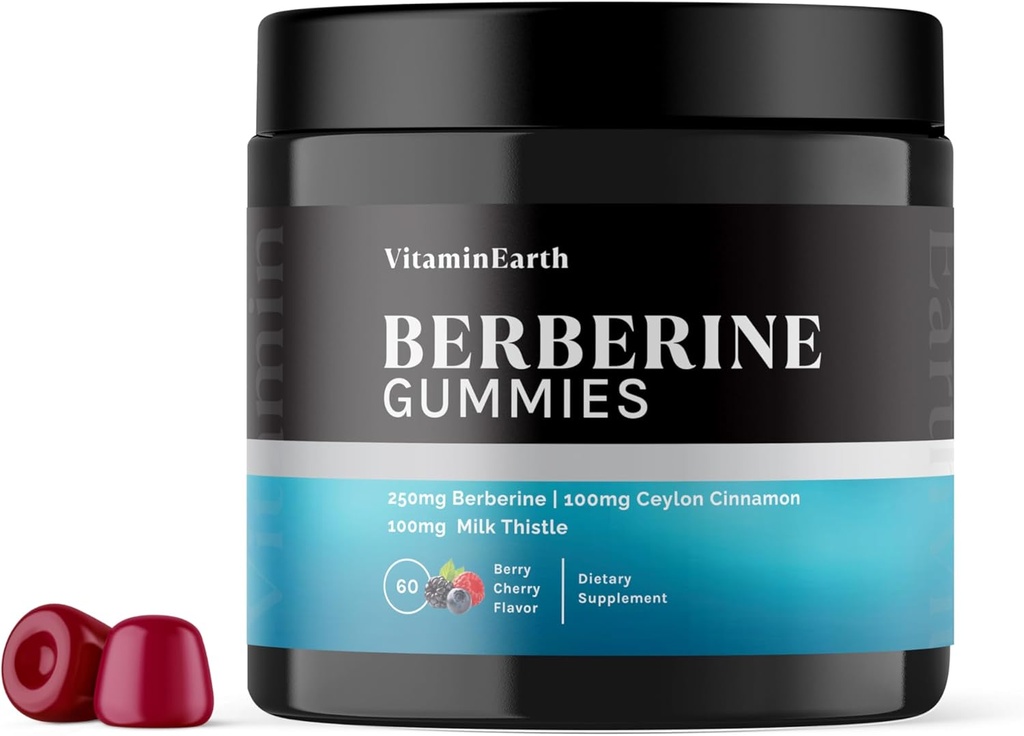 Berberine Gummies with Berberine HCL, Ceylon Cinnamon & Milk Thistle for Immune and Metabolism Support - Berry Cherry Flavor - 60 Count