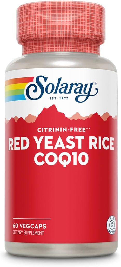 SOLARAY Red Yeast Rice Plus CoQ-10 & No-Flush Niacin Vitamina B-3, Healthy Heart & Cardiovascular Support, Non-Irradiated & Citrinin Gratis, 60 Day Money Back Guarantee, 60 Servings, 60 VegCaps