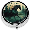 Round Pill Box Cute Small Pill Case 3 Compartment Pillbox for Purse Pocket Realistic Horse Painting Style Portable Pill Container Holder to Hold Vitamins Medication Fish Oil and Supplements