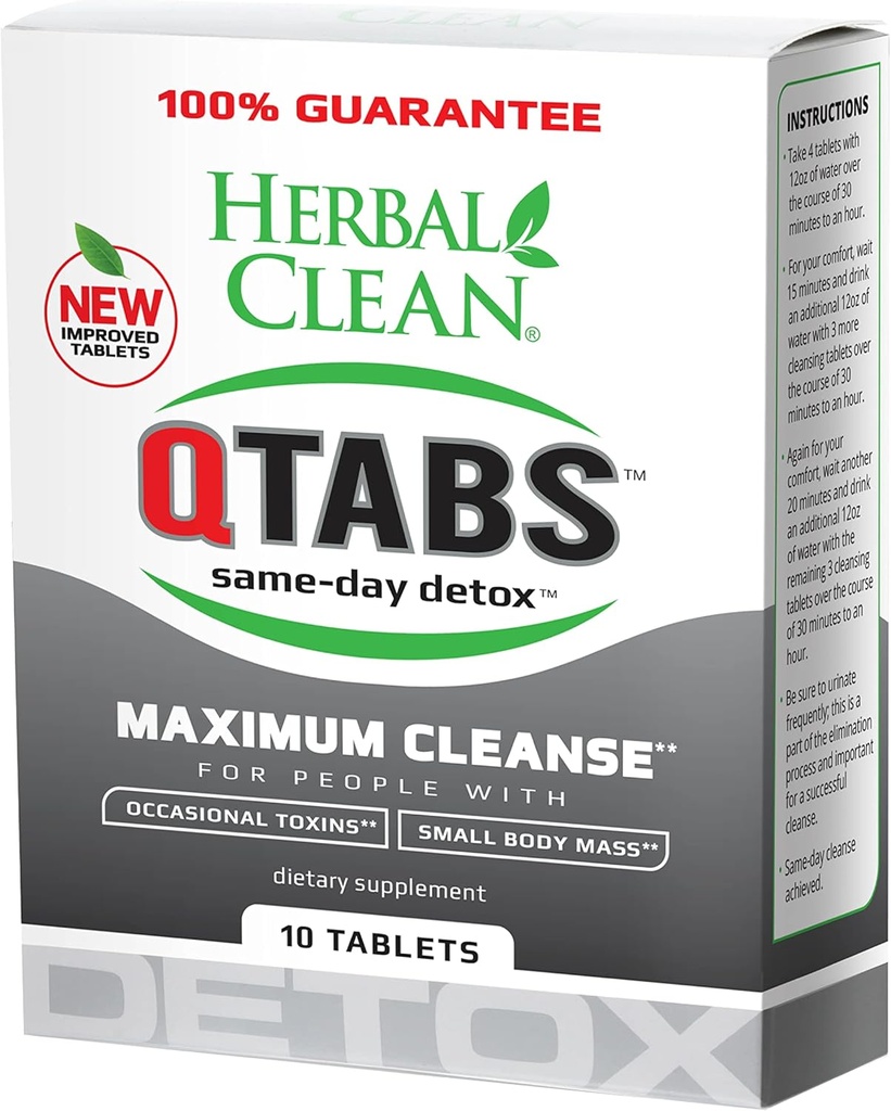 Herbal Clean - QTabs Detox del mismo día, portátil y discreto, 10 Tablets