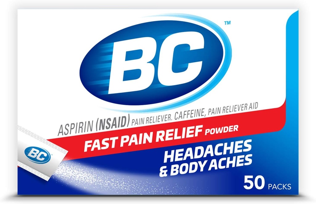 BC Powder tóxico Fast Pain Relief ← Aspirin (NSAID) " Caffeine tención 50 Conde (10042037103993)