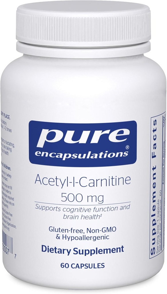 Encapsulaciones puras Acetyl-L-Carnitine 500 mg - Memory & Brain Supplement - Brain Support & Focus* - Gluten Free " Non-GMO - 60 cápsulas