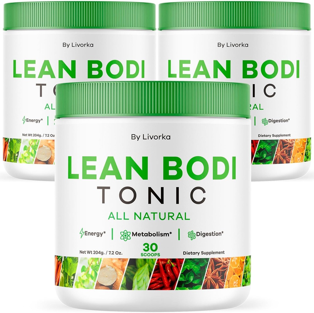 LIVORKA Lean Bodi Tonic, All Natural Advanced Formula Powder - 90 Servings (3 Mes de Suministro) - Pack de 3
