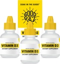 Vitamina D gotas Adulto - Agua-Soluble Líquido D3 gotas - Potente Vitamina D gotas líquidas - No Stir, No GMO, Kosher - D3 Líquido para Añadir a la bebida o alimentos, Flavorless - Suministro de 12 meses (3)