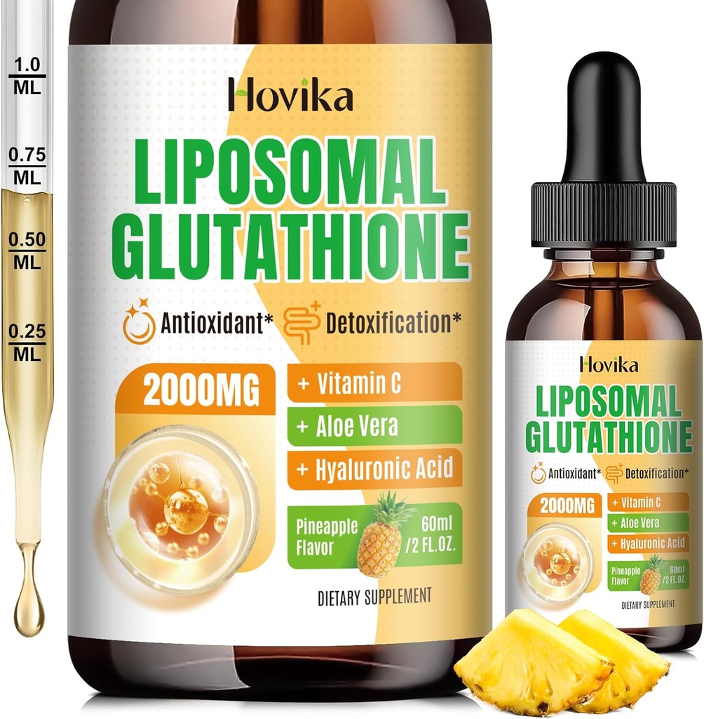 Liposomal Glutathione Suplemento 2000mg, Liquid Glutathione gotas con vitamina C, Master Antioxidants for Immune System, Aging Defense, Skin Health, Liver Detox -Superior Absorption, Pineapple 2 Fl Oz