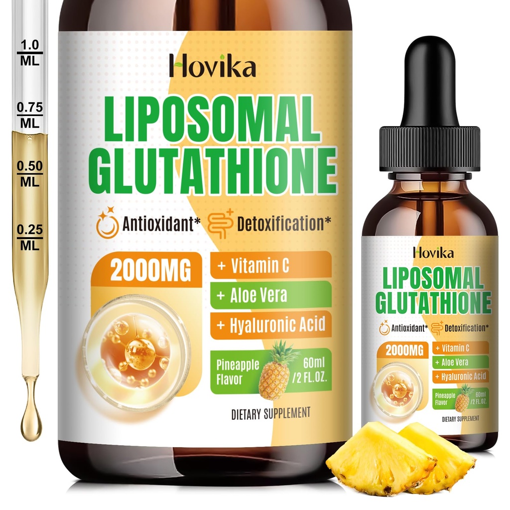 Liposomal Glutathione Suplemento 2000mg, Liquid Glutathione gotas con vitamina C, Master Antioxidants for Immune System, Aging Defense, Skin Health, Liver Detox -Superior Absorption, Pineapple 2 Fl Oz