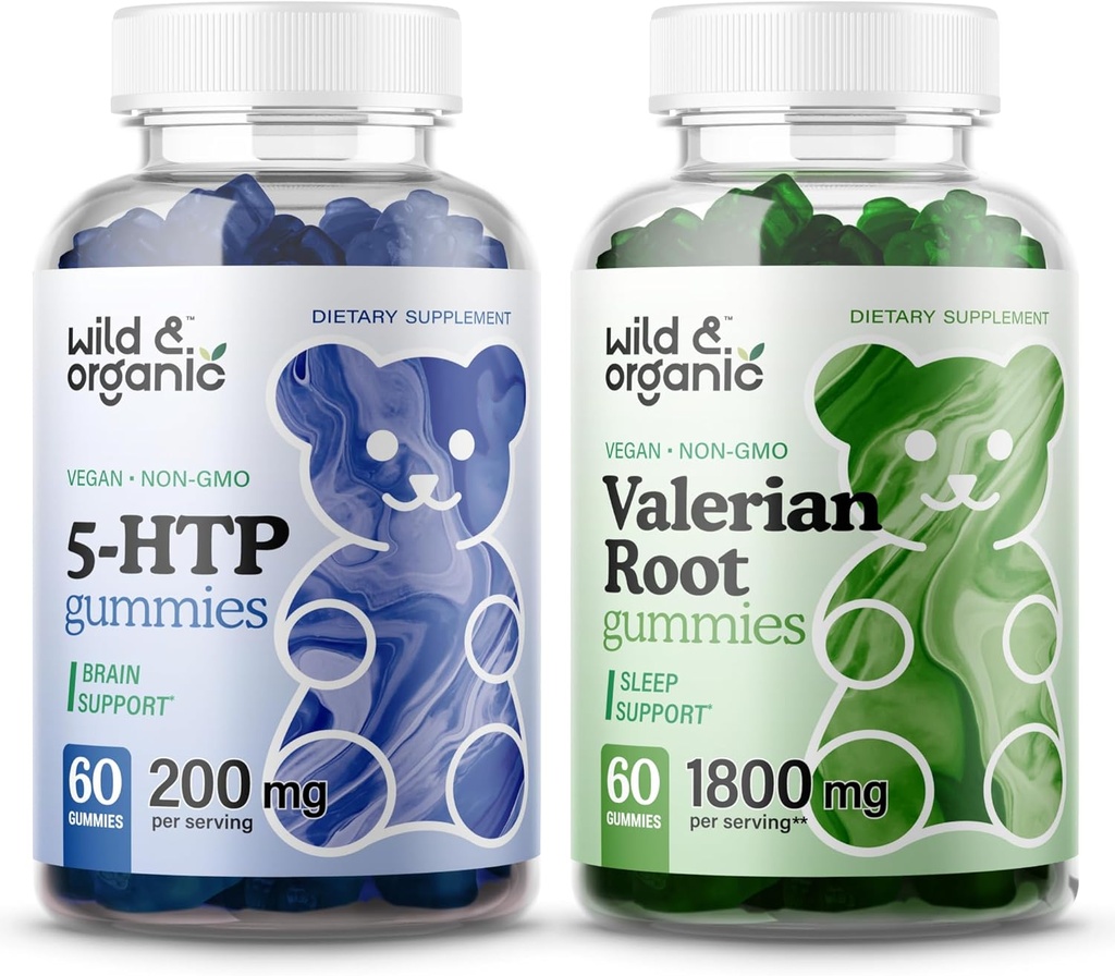Wild &amp; Organic 5HTP Gummies &amp; Valerian Root Gummies 60 Conde