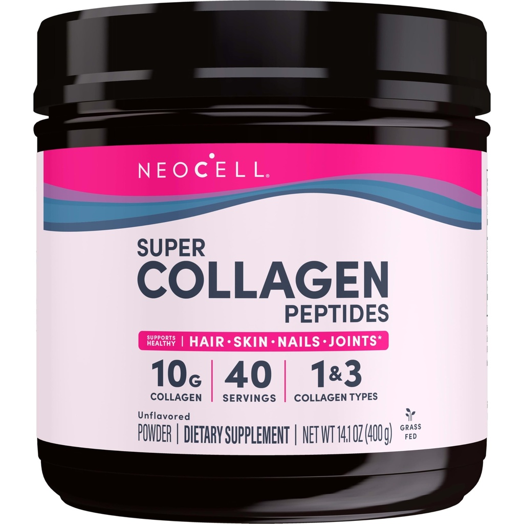Peptides Super Collagen NeoCell, Peptides Collagen 10g por Serving, Gluten Free, Keto Friendly, Non-GMO, Grass Fed, Cabello Saludable, Esquí, uñas y articulaciones, Polvo Desarmado, 14.1 oz., 1 Canister