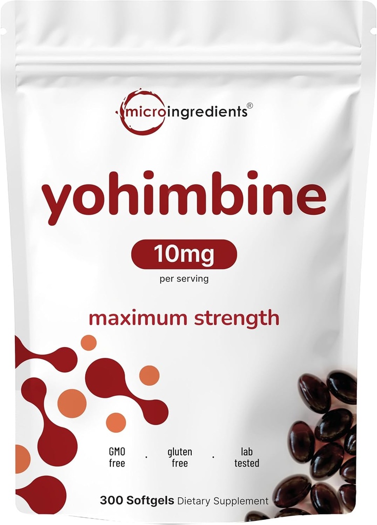 Suplementos de Yohimbina de doble fuerza para hombres y mujeres, 10 mg por ser, 300 Softgels, Yohimbine HCL con aceite de semilla de girasol virgen para una mejor absorción, apoya la producción de energía, África Raw