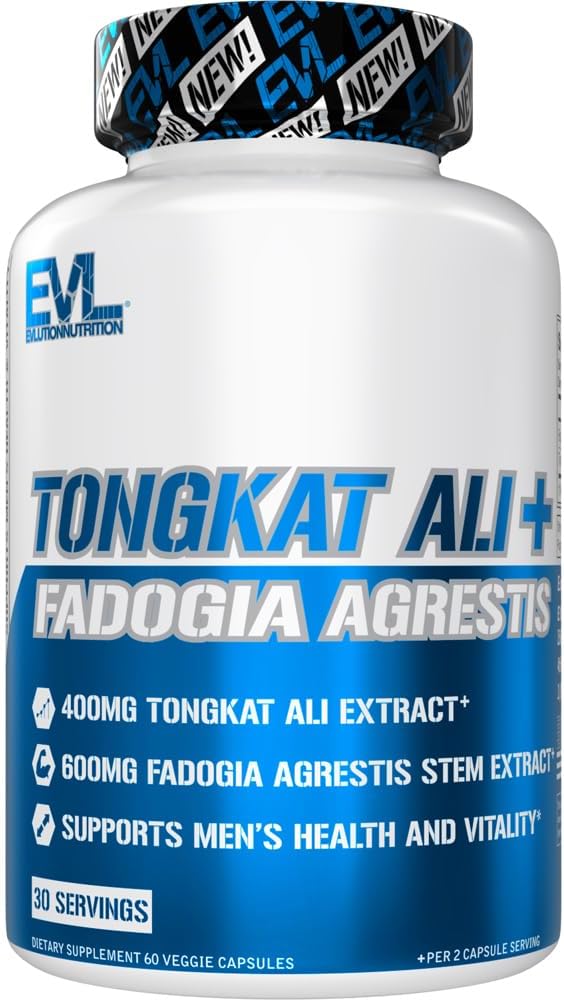 Evlution Nutrition Tongkat Ali + Fadogia Agrestis - Salud de los hombres + Vitality Support - 400mg Tongkat Ali + 600mg Fadogia Agrestis Stem Extract - Workout Supplement - Vegetarian Capsules - 30 Servings