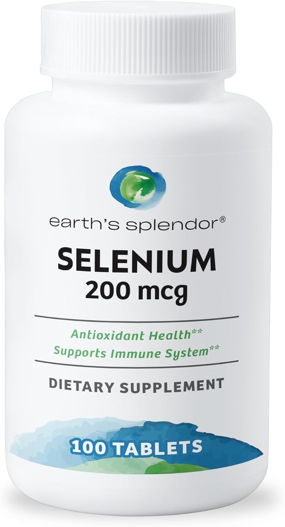 Esplendor de la Tierra Selenium 200 mcg Suplemento para Hombres &amp; Mujeres, Apoyo Antioxidante Salud y Sistema Inmunitario (100 Tabletas, 3+ Month Supply)