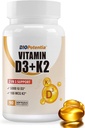 Vitamina D3 K2 (MK7) Suplemento de Softgel, Vitamina D3 5000 UI & K2 100MCG con suplemento de aceite MCT, Apoyo Inmunitario, Salud de los Huesos, Libre de Gluten, No-GMO viven90 Softgels