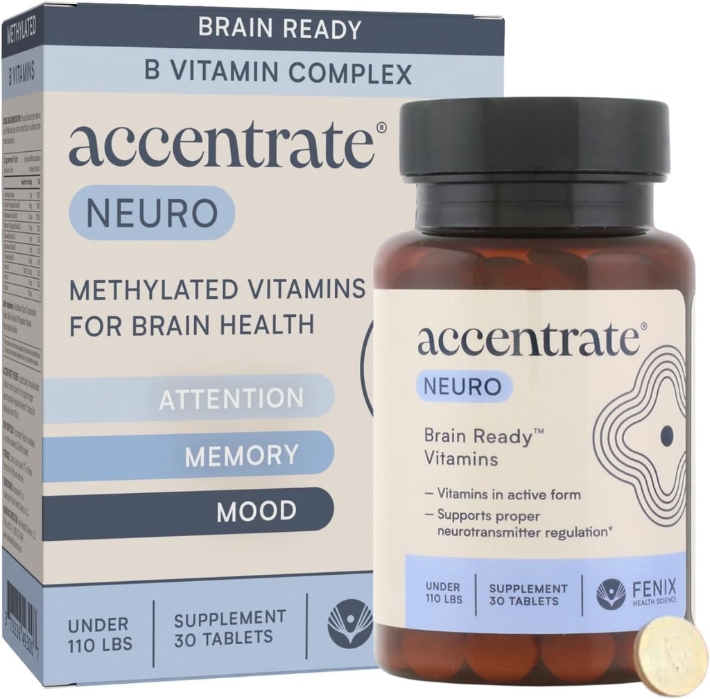 Suplemento cerebral para Focus, Atención, Mood TENIDO Complejo de vitamina B TENIDO Salud cerebral TENIDA Multivitaminada w/L-Methylfolate (5-MTHF), Cofactores Methyl-B12 & P5P TEN MTHFR Suplemento