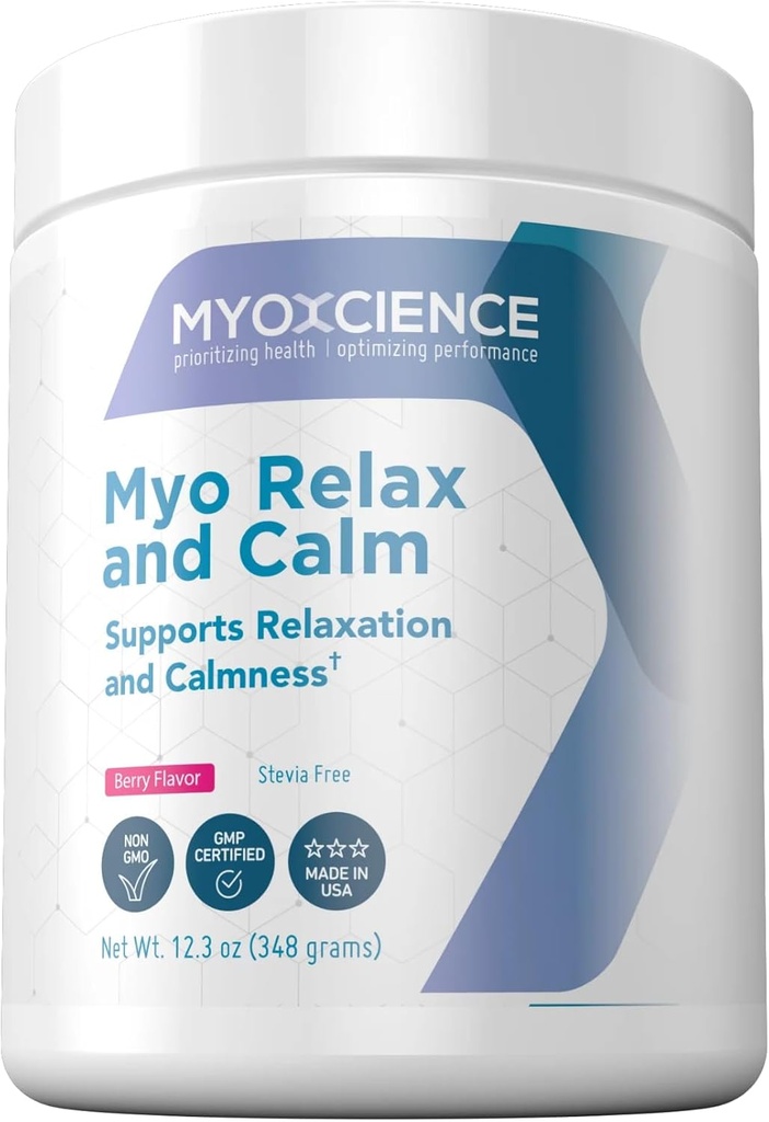 MYOXCIENCE Myo Relax & Calm TENIDO Myo-Inositol, L-Theanine, Taurine, Magnesium & GABA TEN soporta el sueño, el neurotransmisor y el apoyo hormonal (Berry Flavor) (60 Servings)