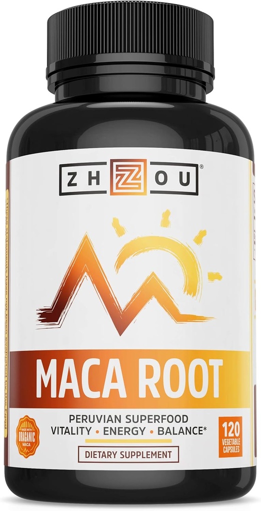 Zhou Maca Root Silencioso Suplemento de Bienestar para Hombres &amp; Mujeres Anteriores Boosts Energy 60 Servings, 120 Conde