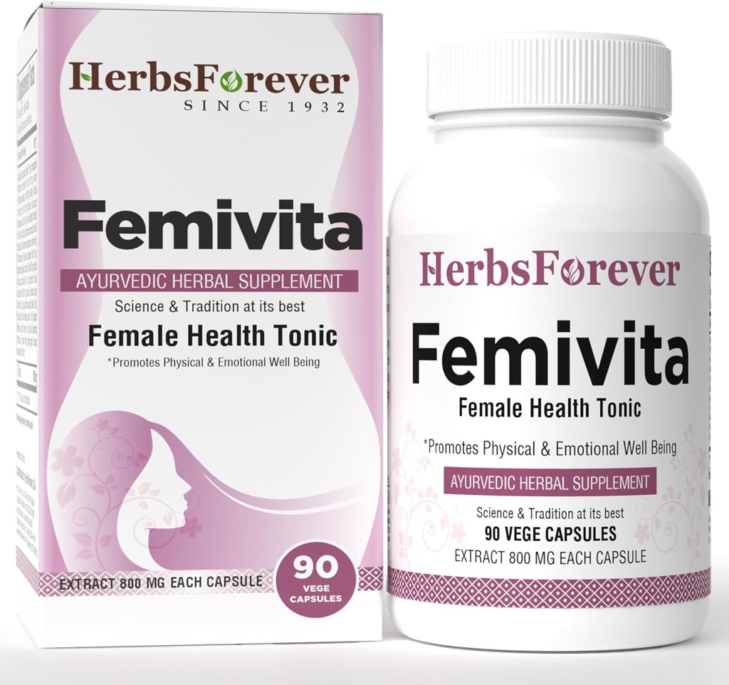 Herbsforever Femivita Capsules Todos los días suplementos de salud femenina soporta la piel sana y los músculos fuertes 90 cápsulas vegetales 800 mg cada uno