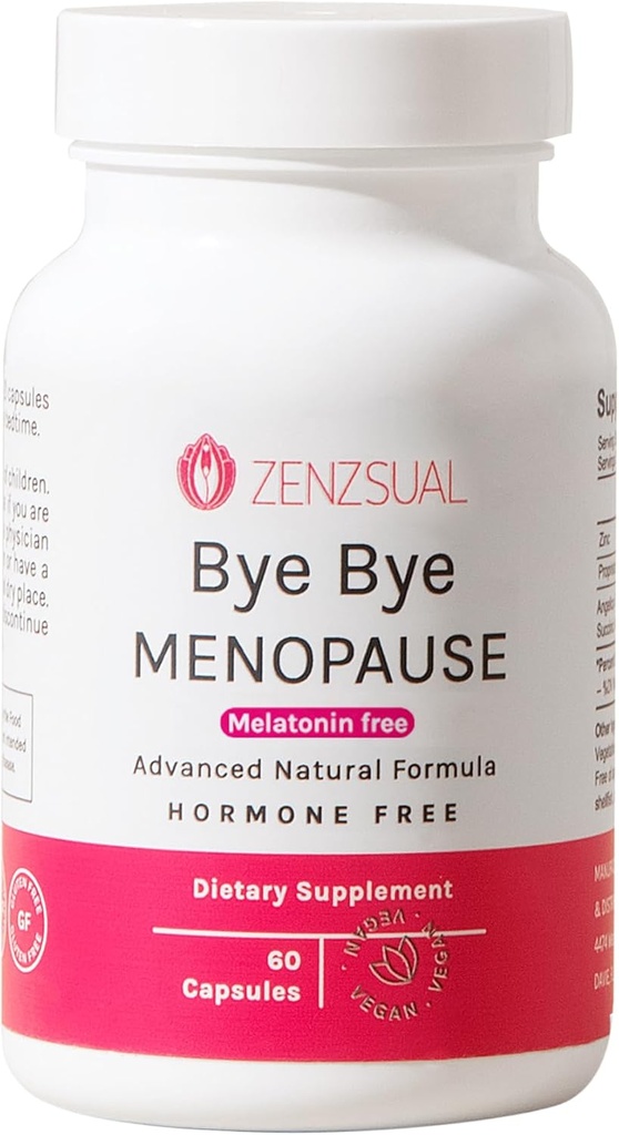 ZENZSUAL Adiós Suplementos de la menopausia para Mujeres – Soporte de la menopausia natural para Flashes calientes, Sudaderas nocturnas, Mood Swings &amp; Hormon Balance – Melatonin-Free, Vegan, Fórmula libre de estrógeno – 60 cápsulas