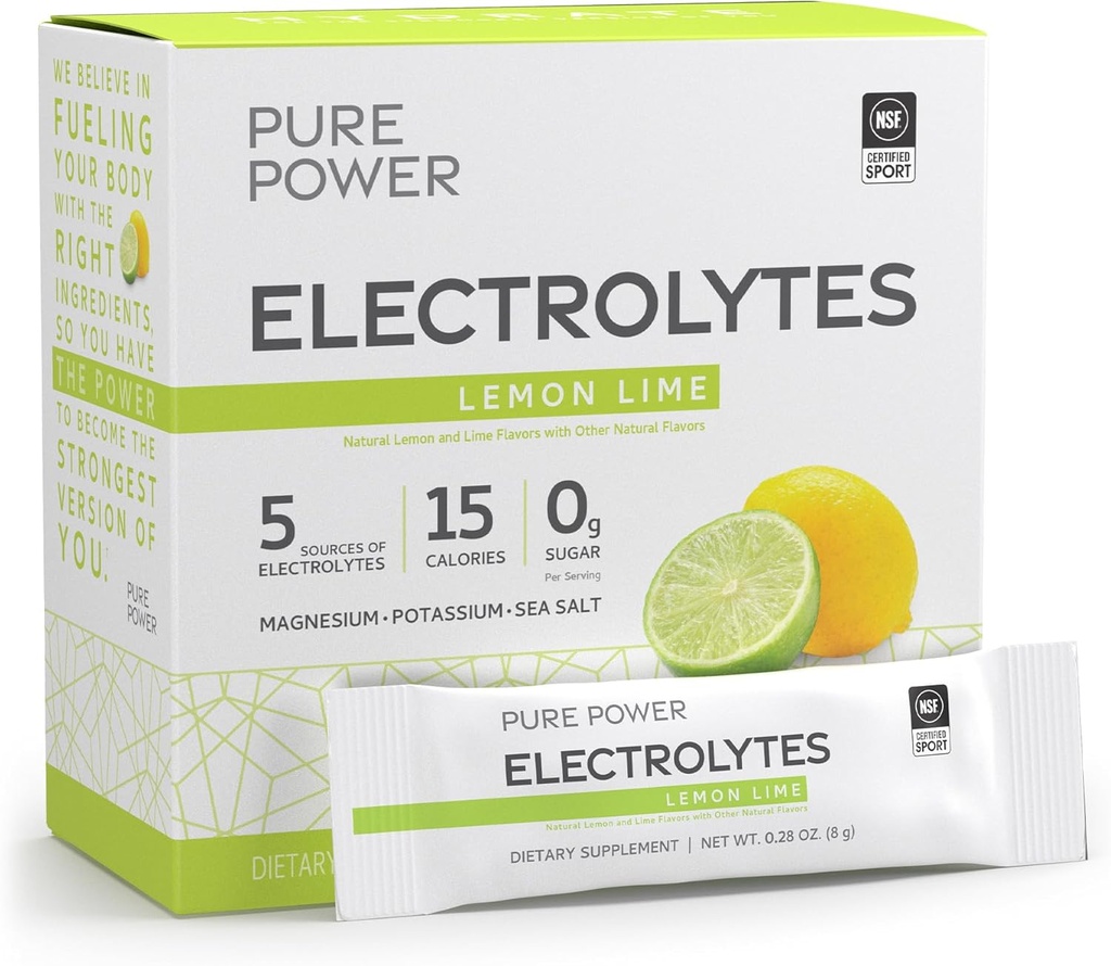 Dr. Mercola Pure Power Electrolytes - Soportes Hydration &amp; Muscle Function - Magnesium & Potassium Blend - 0 g Sugar por Serving - Lemon Lime - 30 Packets