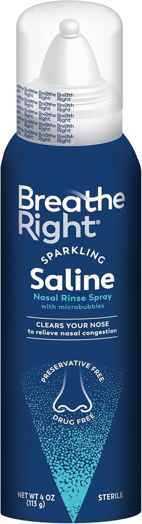 Respirar la derecha Sparkling Saline Nasal Rinse Spray – Effervescent, Drug-Free Relief from Stuffy Nose Debido a la frío o la alergia – Una sensación de chispeante sólo las burbujas pueden traer – 1 Can, 4.0 oz