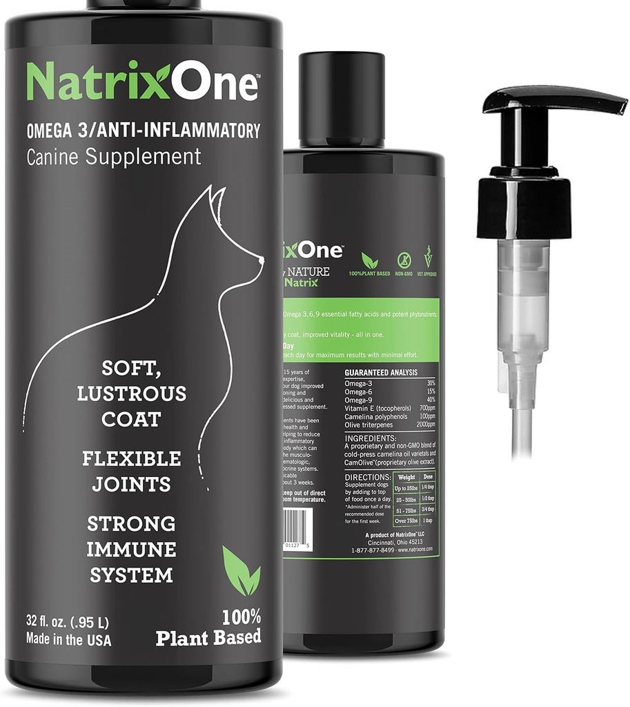 100% Aceite de Camelina Pura para Perros, 32 oz - Piel de Perro y Carne Suplemento Todos los Suplementos Naturales, Coágulos de Soporte, Coats, Esquí y Antiinflamatorio, Cuidado Protectivo - Omega 3 por NatrixOne