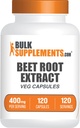 BulkSupplements.com Beet Root Extract Capsules - Beet Root Suplementos, Beet Root Pills, Herbal Suplemento - Vegan-Friendly, 8000mg Equivalent, 1 cápsula por Serving, 120 Veg Capsules (Pack of 1)