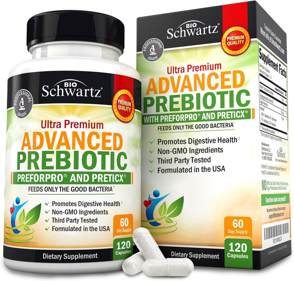 Prebióticos avanzados para la salud digestiva - Fast Acting Gut Health Supplement with Clinically Validated Prebiotics for Women &amp; Men for Healthy Gut Flora Bloating &amp; Immune Support - 2 Month Supply