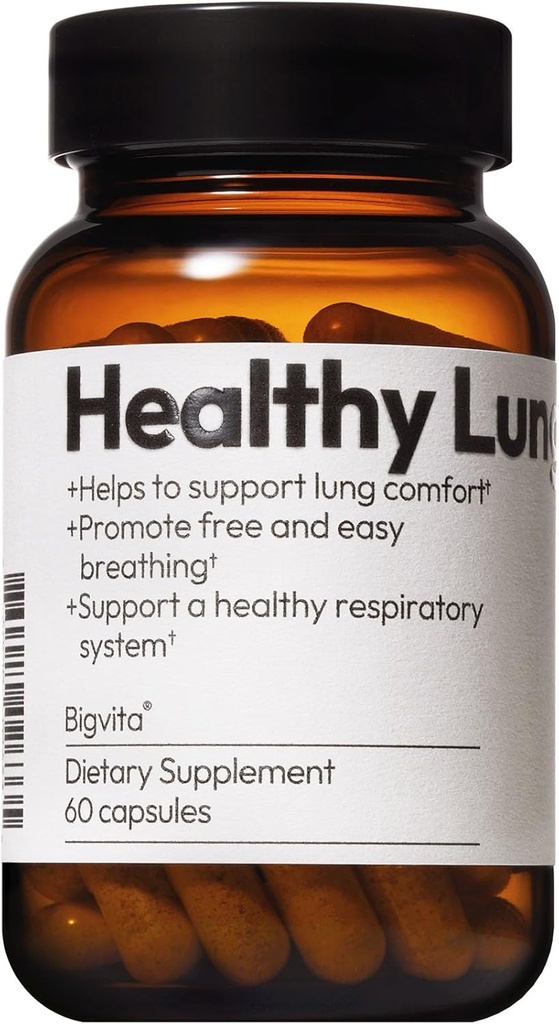 BIGVITA Lung Health Vegan Gluten Free Dietary Lung Support Supplement for Lung Detox &amp; Cleanse, Respiratory Immune Support & Clear Mucus & Relieve Cough, 60 cápsulas