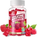 Cretina Monohydrate Gummies Complejo 6400mg para Hombres &amp; Mujeres -Fórmula avanzada W/L-Taurina + Vitamina B12, Sugar Suplemento Chewable Libre,90 Raspberry Gummies