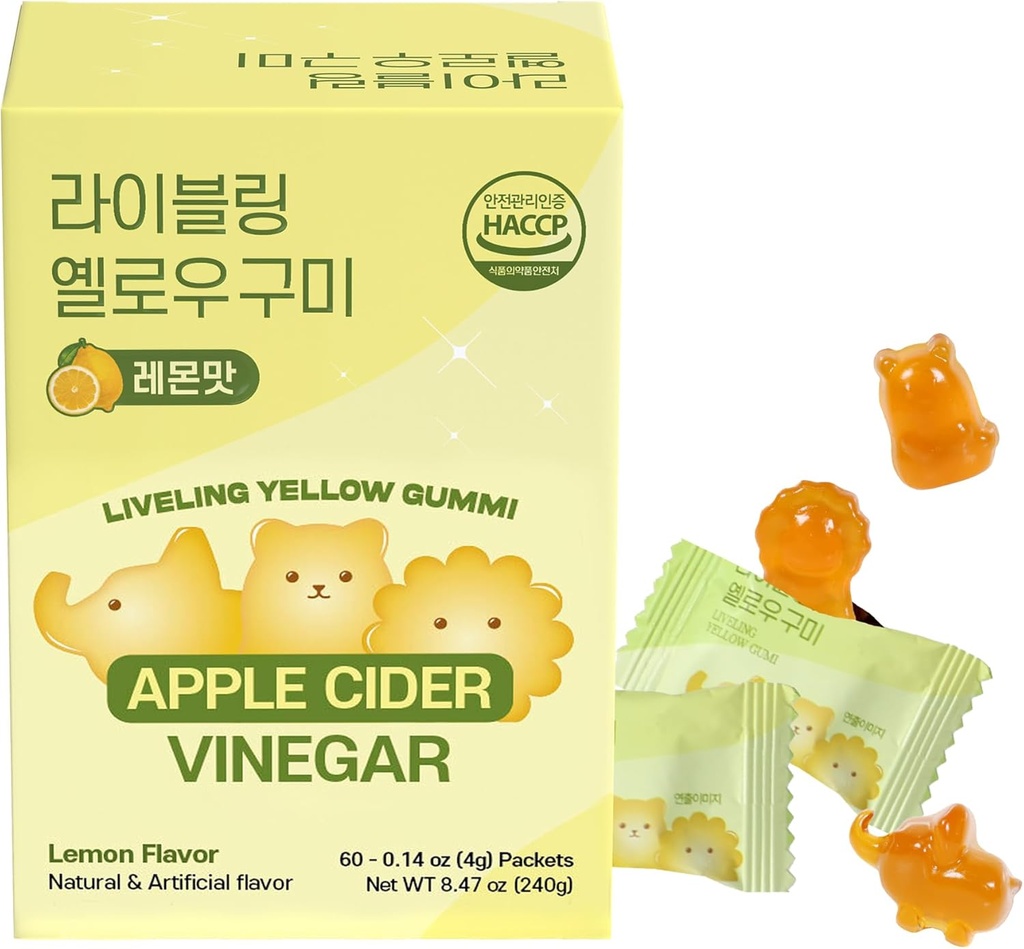 Manzana Vinagre Gummies, Soporte diario para la digestión, Higiénico envasado individualmente, Fun Animal-Shaped Soft & Chewy Gummies, 60 piezas
