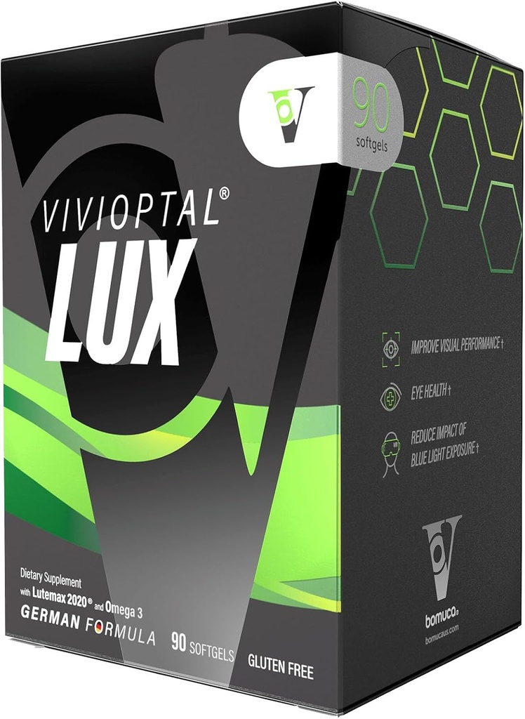 Vivioptal Lux, 90 Softgels, Vitaminas de Adulto, Mejorar el rendimiento visual, Omega 3, Zinc y Vitamina C &amp; E, Multivitamina &amp; Multimineral, Gluten Free, German Formula