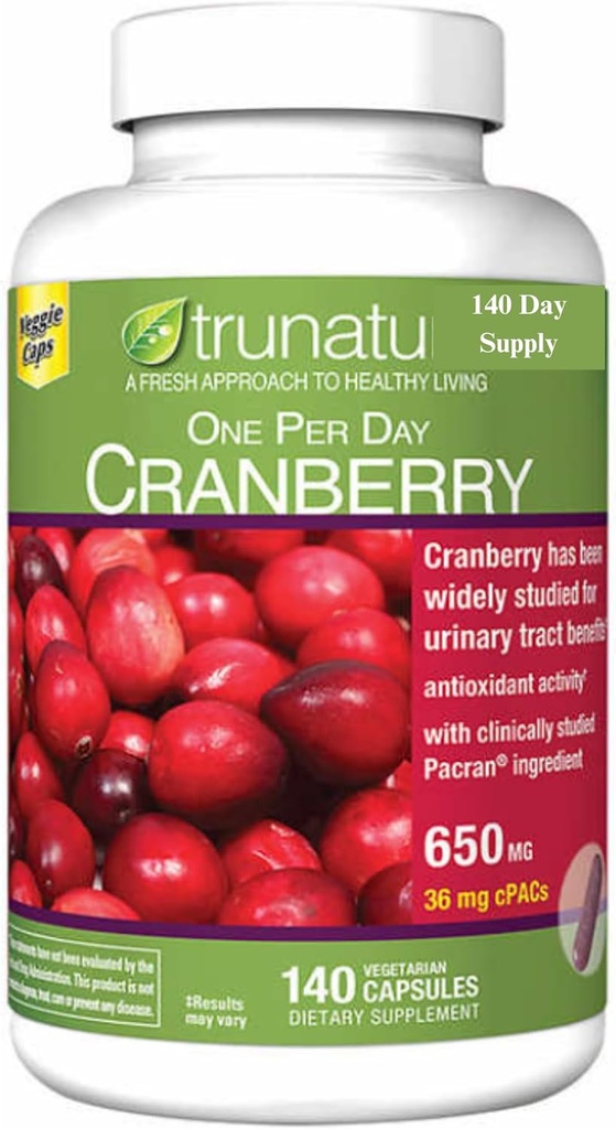 Pacran Cranberry 650 mg, 140 cápsulas vegetarianas + paquete con organizador semanal de píldoras (2 artículos)