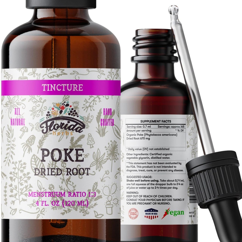 Orgánica Poke Root Tincture ← Poke Extract Liquid for Immune & Lymphatic Support ← Alcohol-Free, Vegan, Non-GMO Suplemento Silencio Hecho en EE.UU.