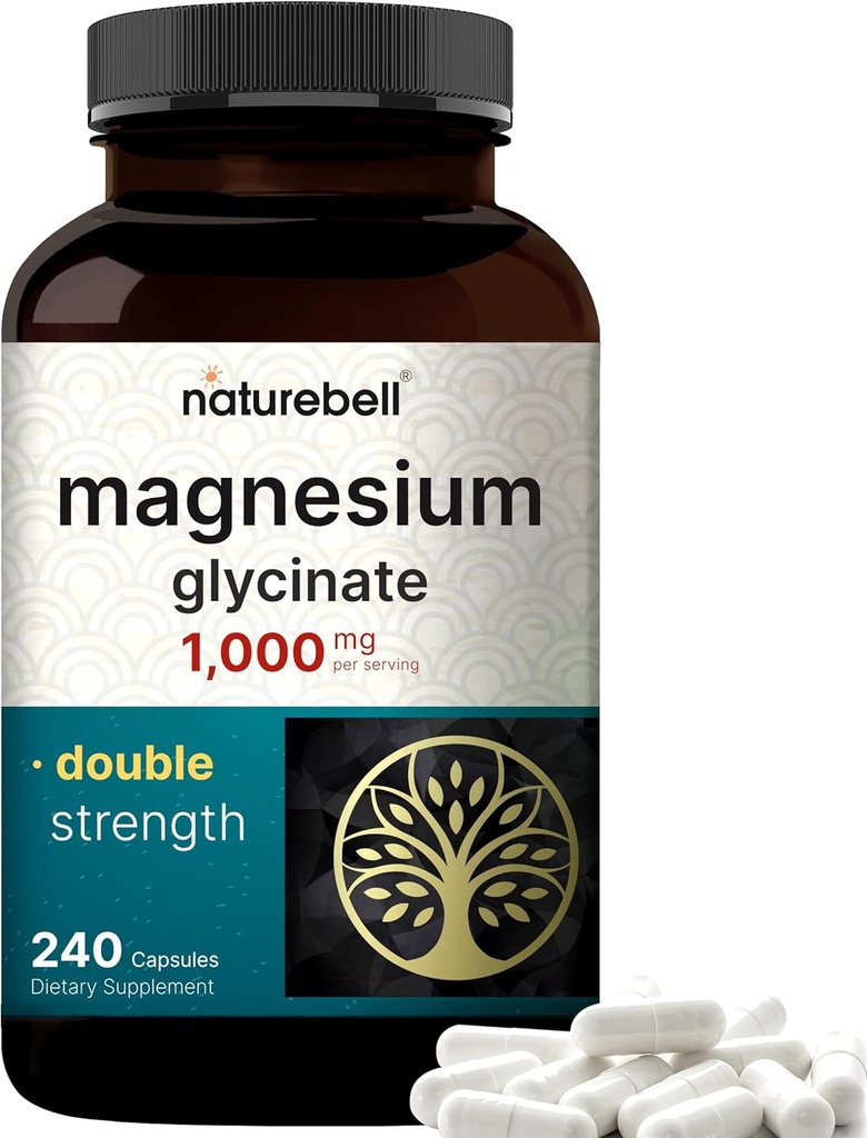 NatureBell Magnesium Glycinate 1,000mg, 240 Capsules  durable 500mg per Capsule tención 100% Chelated & Purified peru Sleep, Muscle & Nerve Support ← Non-GMO, Gluten-Free