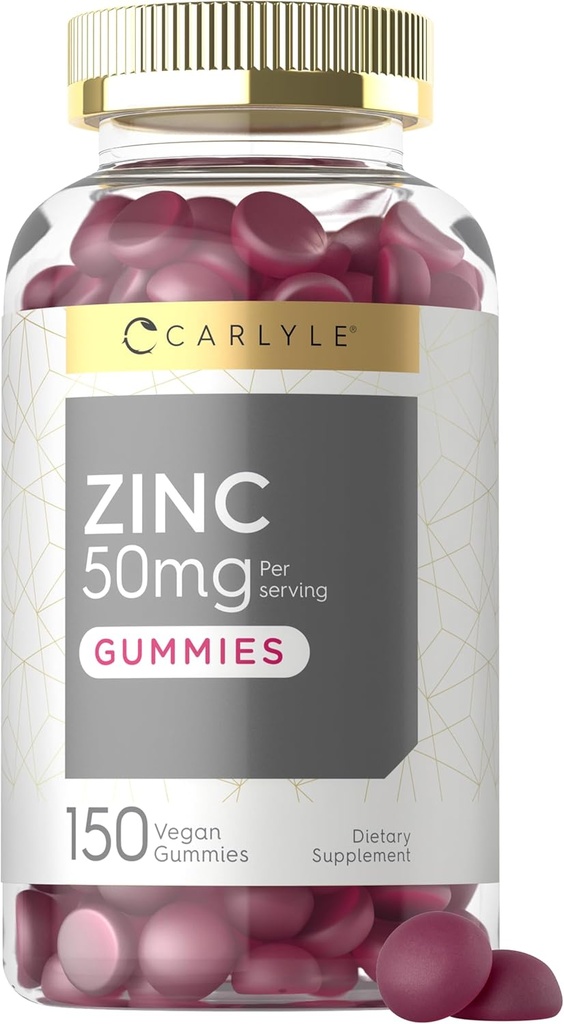Carlyle Zinc 50mg Gummies Silencio 150 Conde ← Vegan, No GMO y Fórmula Libre Gluten