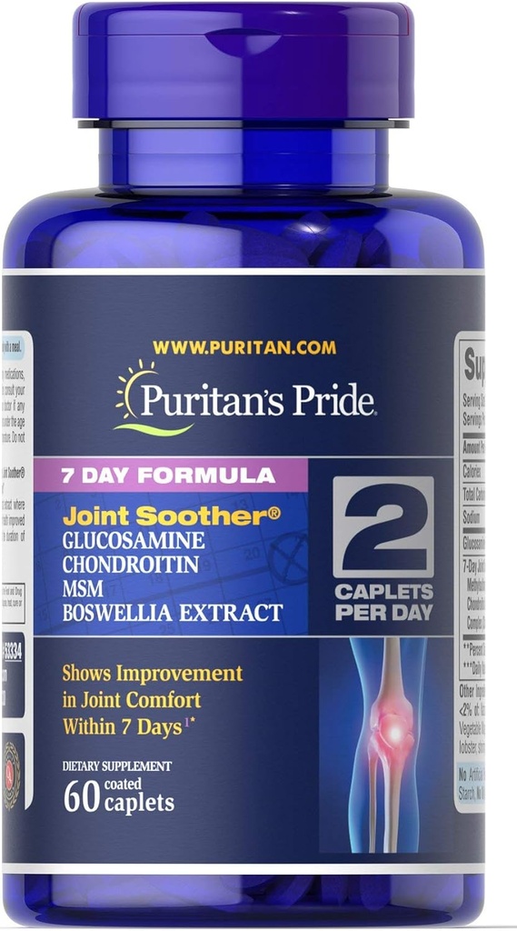 El orgullo de Puritan 7 días Fórmula conjunta Soother Glucosamine, Condroitin, MSM &amp; Boswellia-60 Caplets