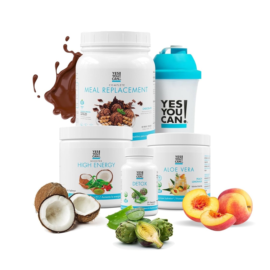 Sí Usted puede! Detox Plus Kit (reemplazo de comida Chocolate, Aloe Vera Peach Lemonade) - Reemplazo completo de la comida Polvo, Booster de alta energía Shake, Aloe Vera Detox Suplemento, Transformación de la Salud