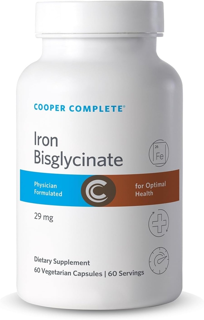 Cooper Bisglycinate completo de hierro. 29 mg por Tablet. 60 cápsulas por botella. Paquete de 1