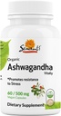 Sewanti Cápsulas de Ashwagandha Orgánica - Alivio de Estrés Naturales &amp; Energía Boost - Suplemento dietético Extracto de alta potencia 60 cápsulas Vegan - 500 mg