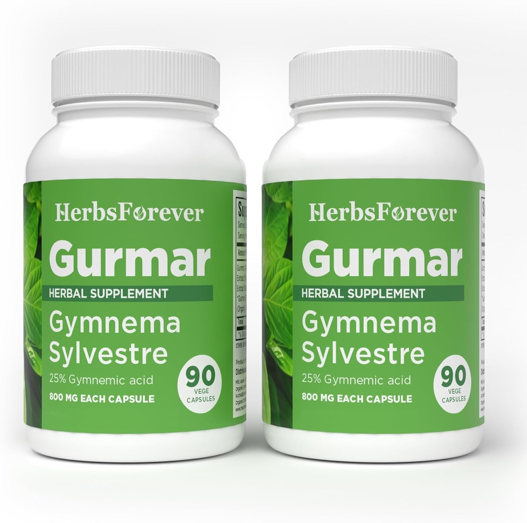 Herbsforever Gurmar Capsules – Gymnema Sylvestre – Suplemento Herbal – 90 cápsulas (Pack of 2)