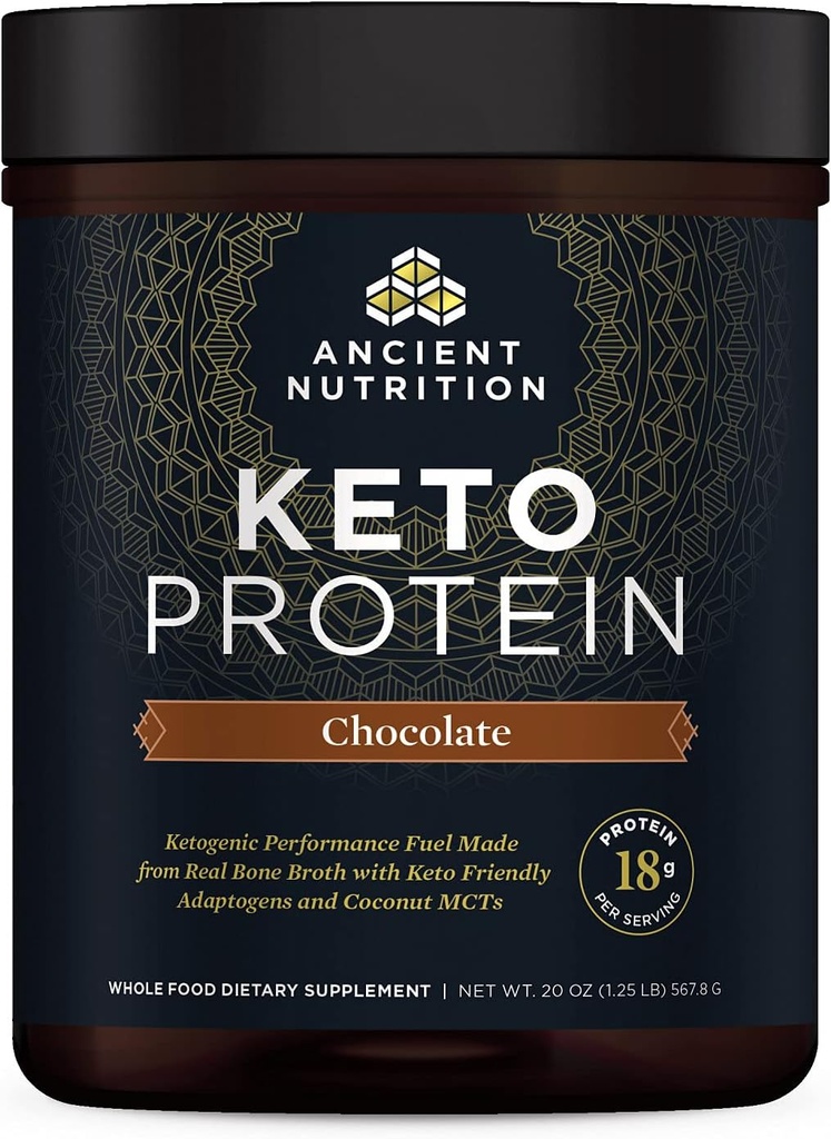 Antigua Nutrición Keto Protein Powder, KetoPROTEIN con grasas de Bono Broth y MCT Oil, Chocolate, 18g Protein 10g Fat Por Serving, Gluten Free, Low Carb, Paleo Friendly, 17 Servings