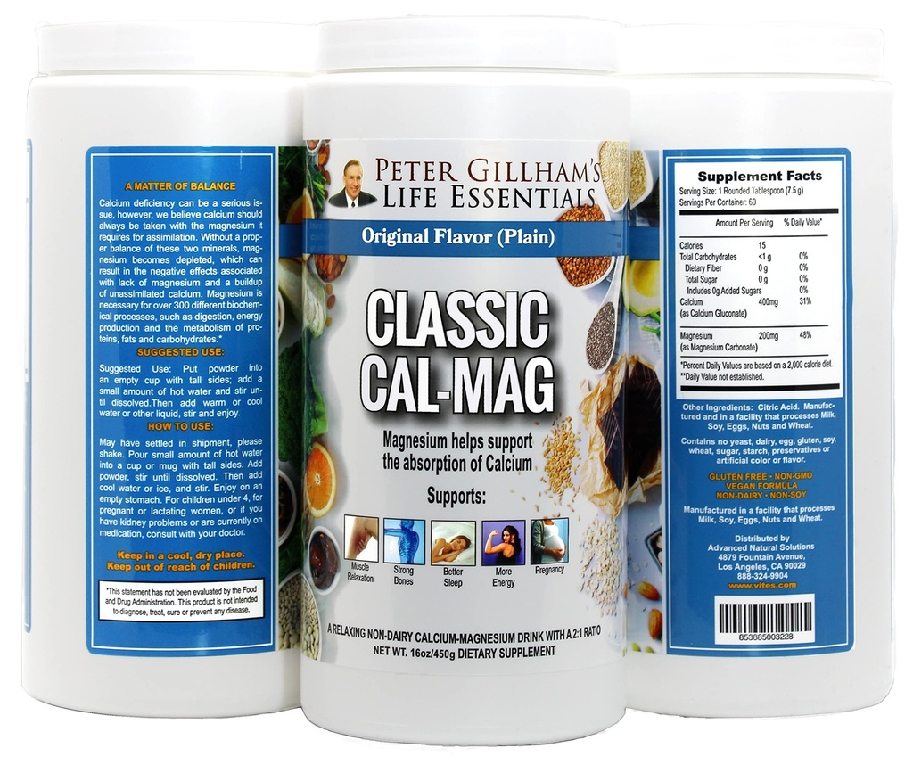 Peter Gillham's Cal-Mag, High Absorption 2:1 Calcium & Magnesium Citrate Powder; Supports a Healthy Response to Stress, Muscular & Bone Health, Reduce Cramps, Unflavored 16 oz